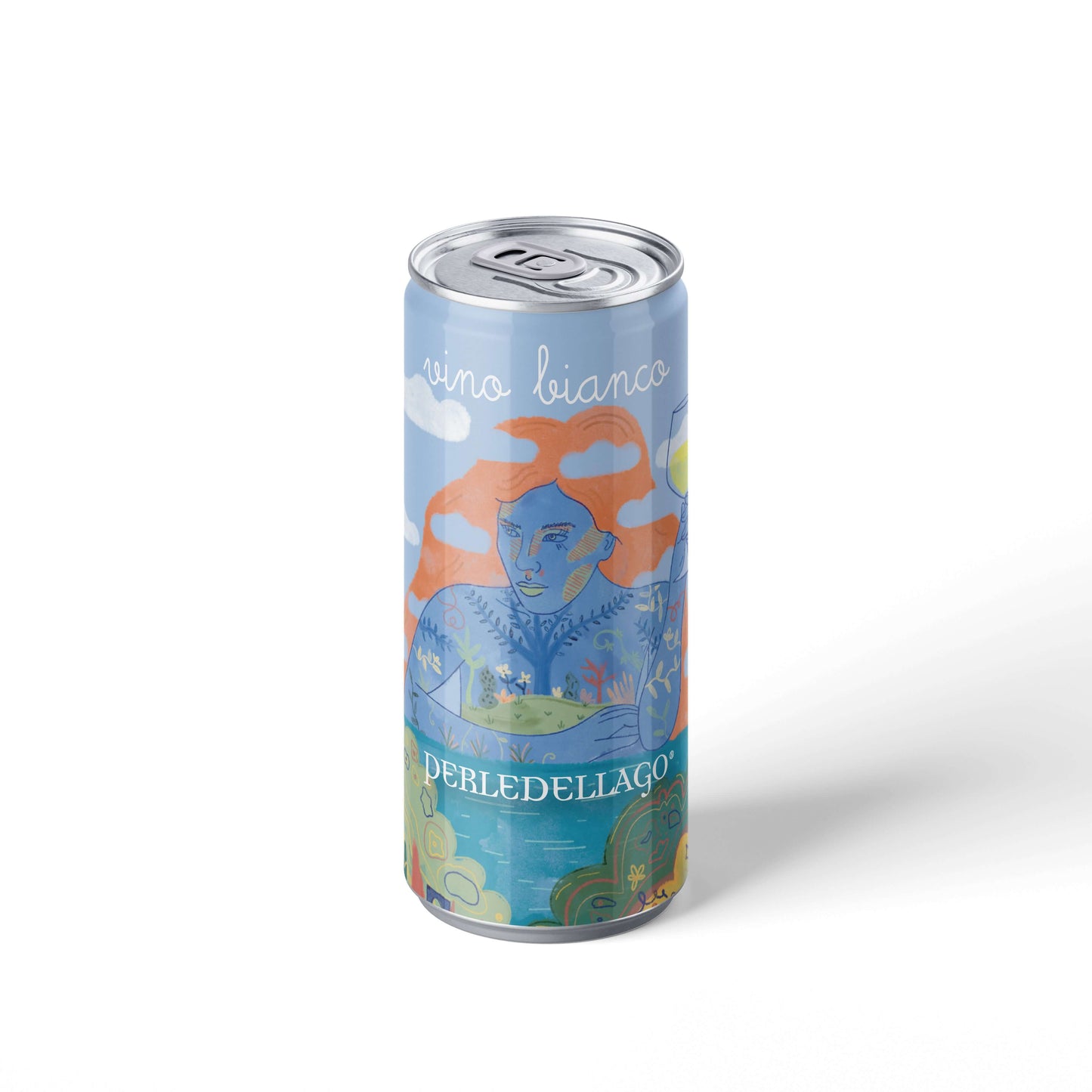 Lattina 250ml di vino bianco PERLEDELLAGO, packaging sostenibile