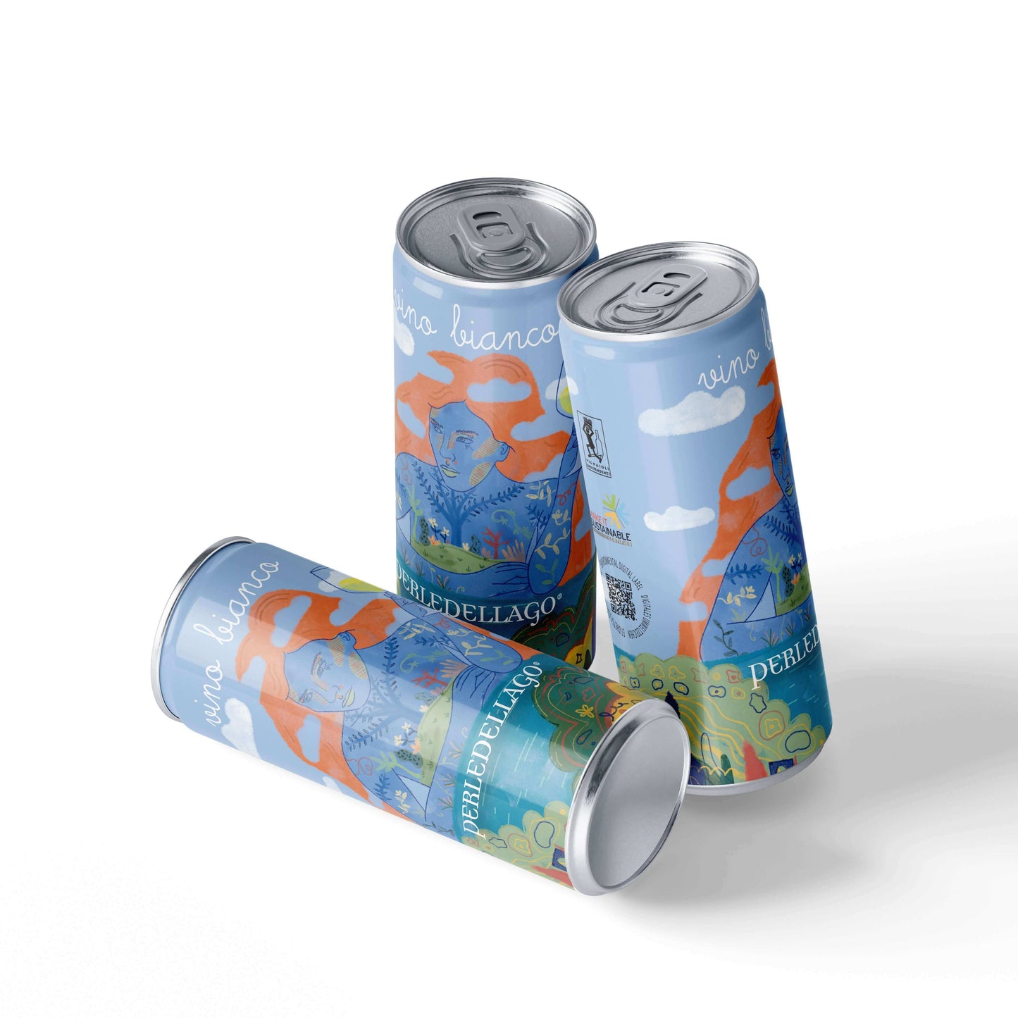 Lattina 250ml di vino bianco PERLEDELLAGO, packaging sostenibile